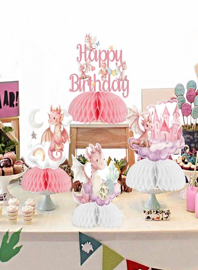 CORNER LACE 8pcs Pink Dragon Themed Honeycomb Centerpieces, Happy Birthday Table Topper Decorations for Girl, Dragon Baby Shower Girls' Birthday Party Supplies - Image 3